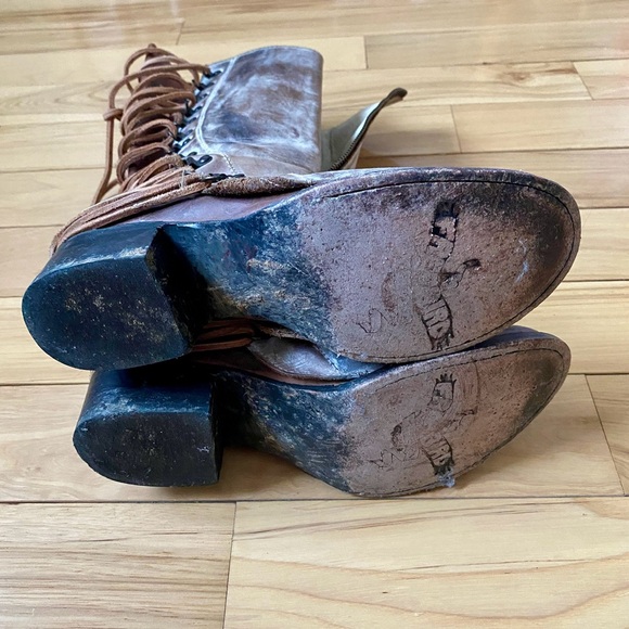 Freebird Reese Brown and Cream Leather Tall Lace Back Knee Height Boots - Picture 10 of 10